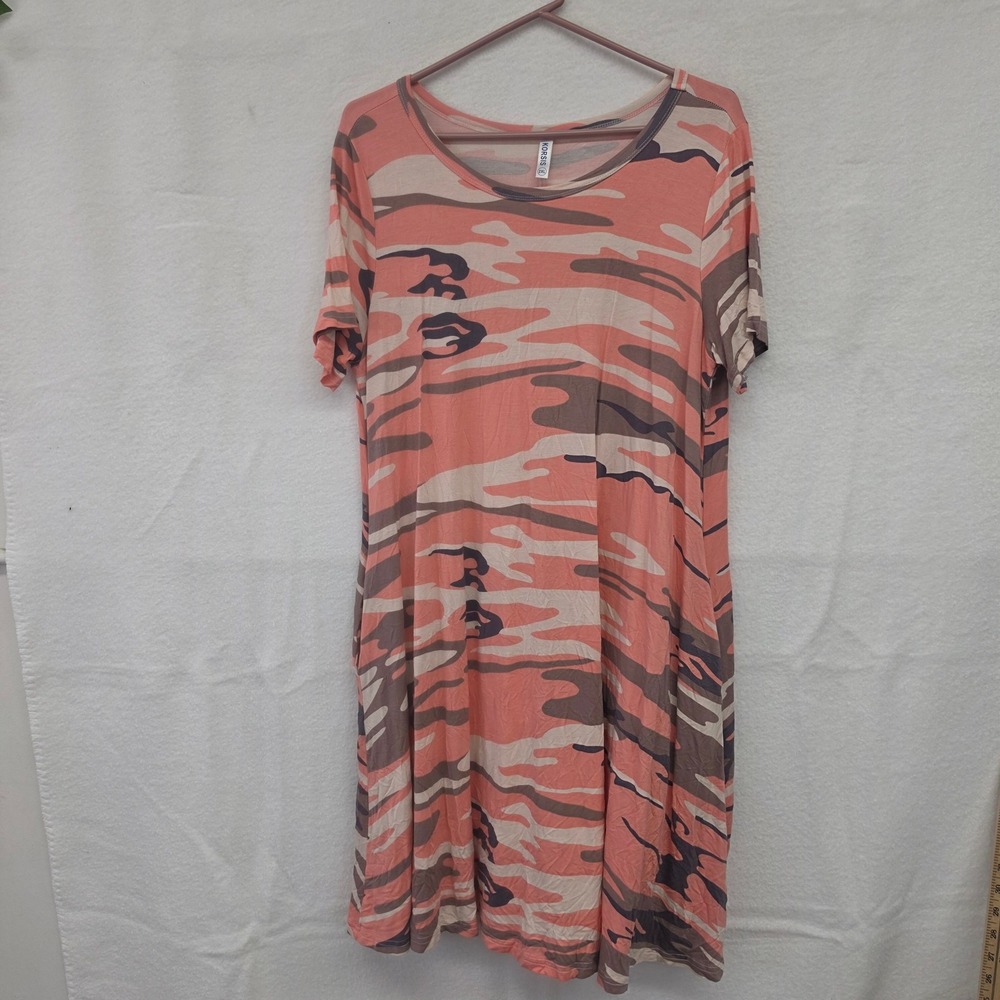 KORSIS Womens 2XL Pink Camo Short Sleeve T-Shirt Dress with Pockets Relaxed Fit